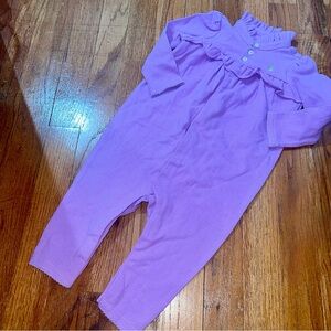 Ralph Lauren Baby Girl Purple Ruffle Long Sleeve Romper 9M Neon Green Pony Logo